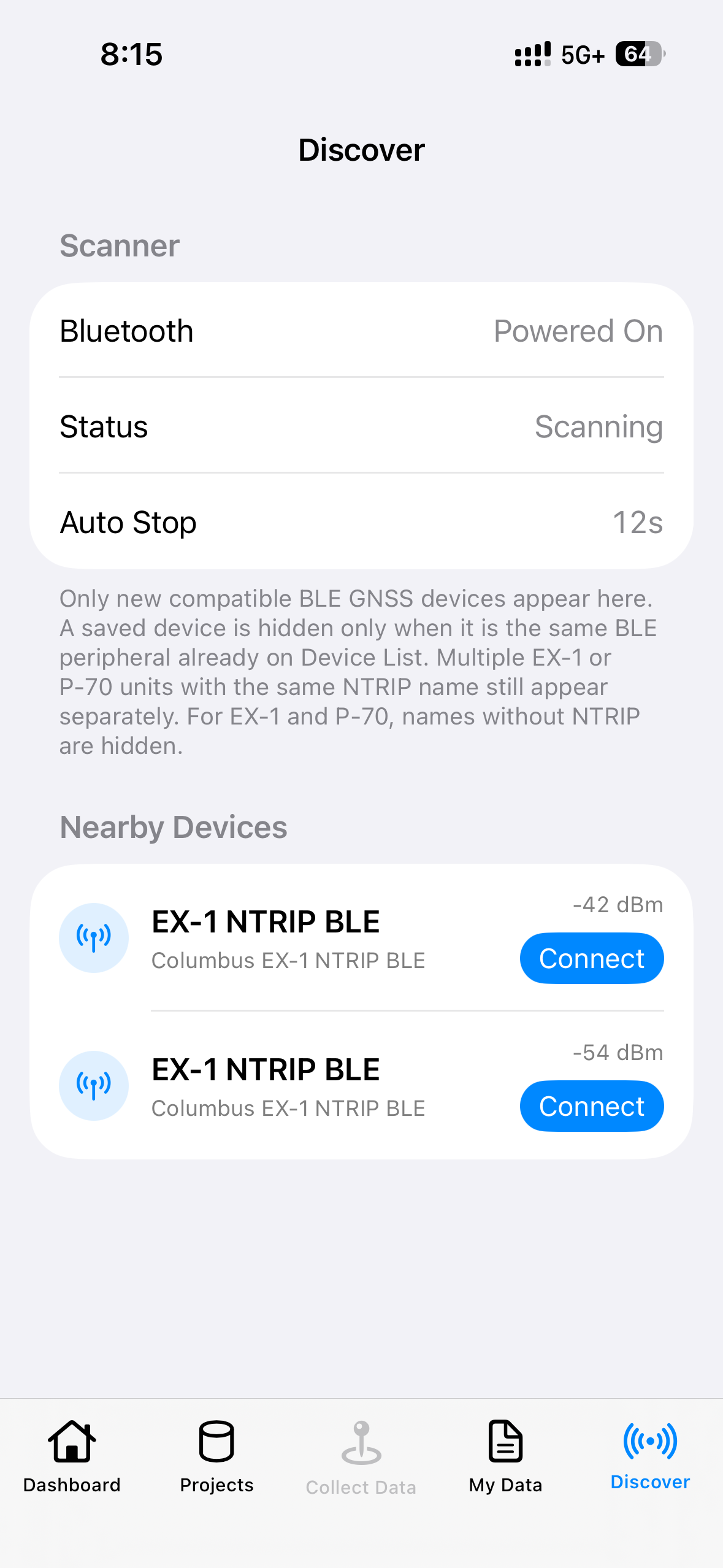 GeoAstra BLE-GNSS scanning for compatible receivers