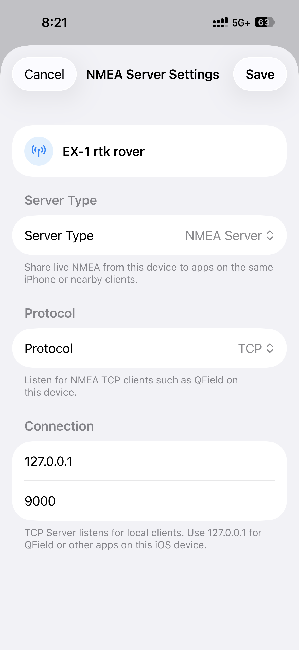 GeoAstra BLE-GNSS local NMEA Server settings