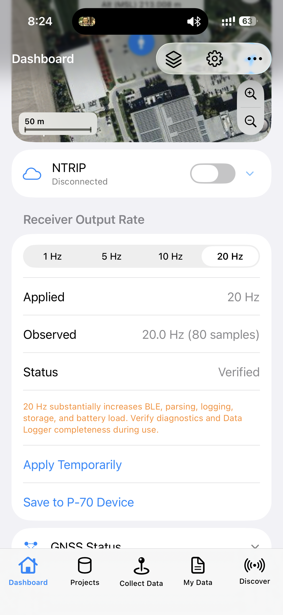 P-70 Dashboard Output Rate and Save to Device
