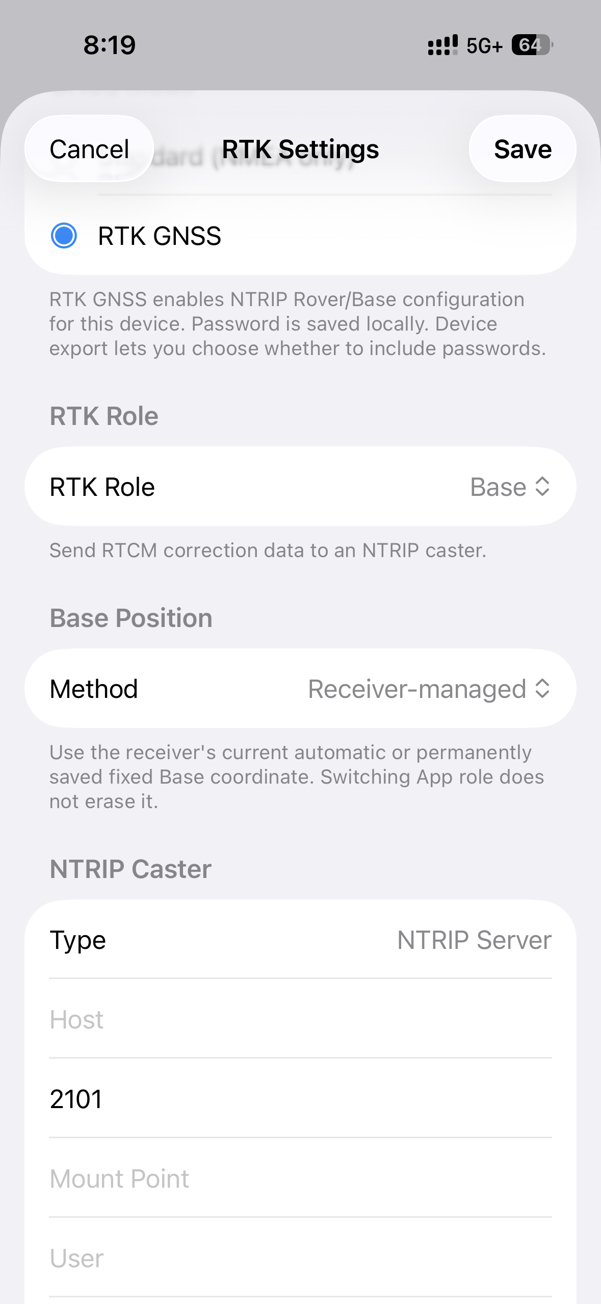 P-70 Base settings (Receiver-managed option visible)