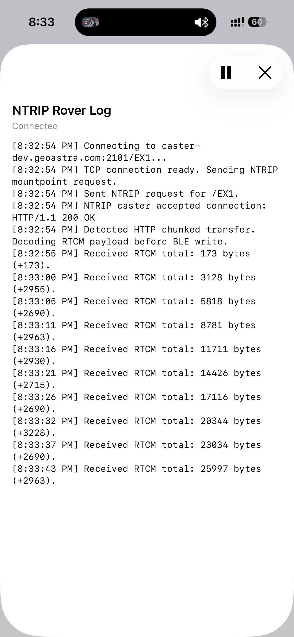 NTRIP Log (more representative when Rover is connected to a caster)