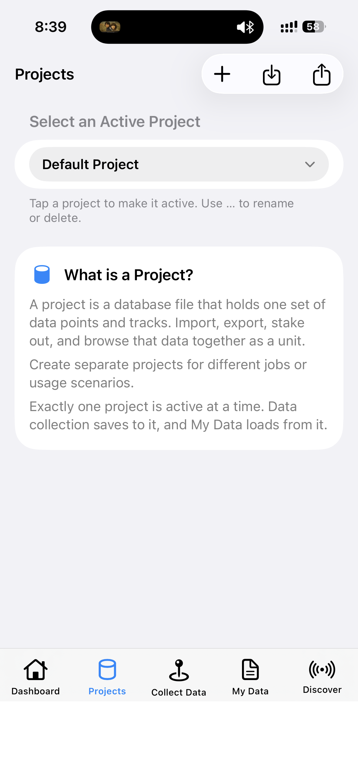 GeoAstra BLE-GNSS project management screen