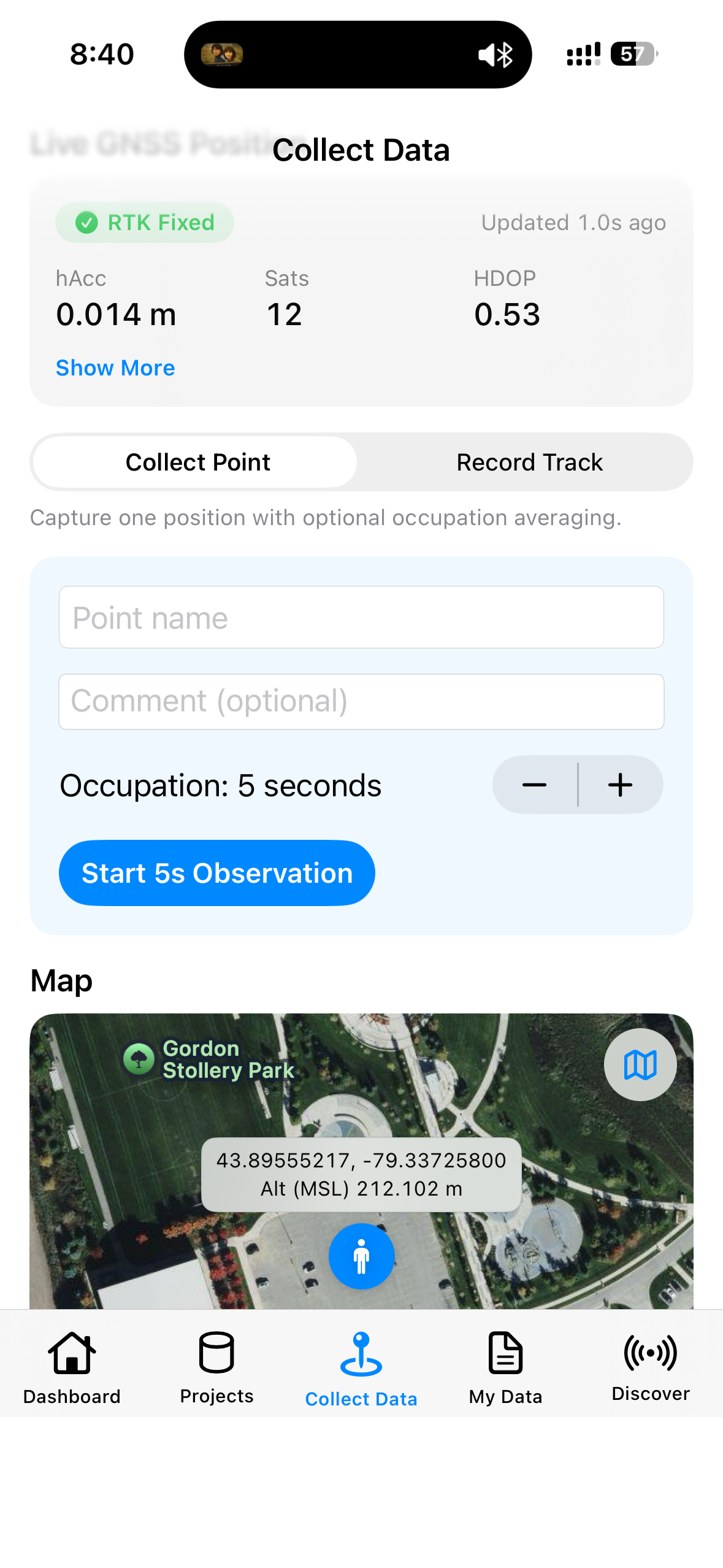Observation in progress with progress and valid/rejected counts