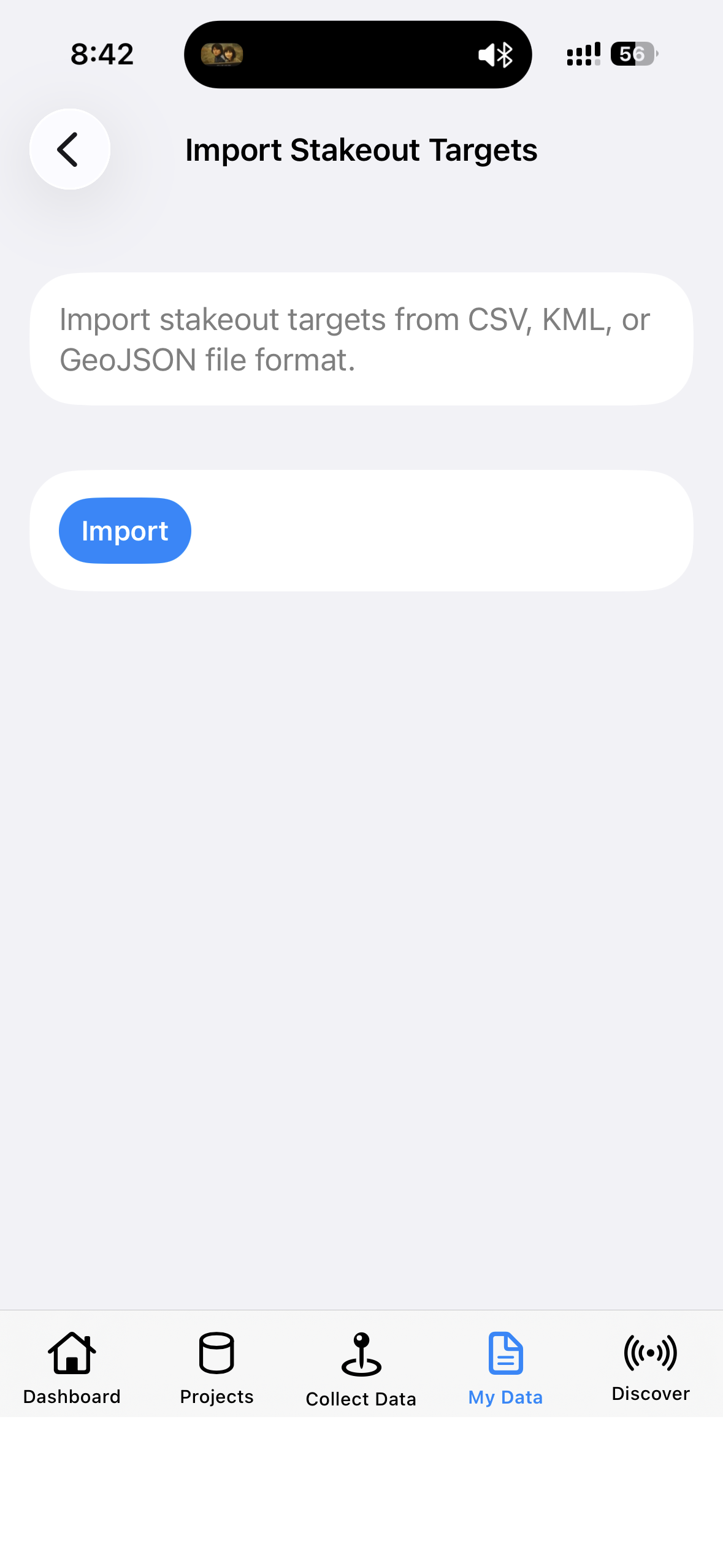 Import Stakeout Targets screen