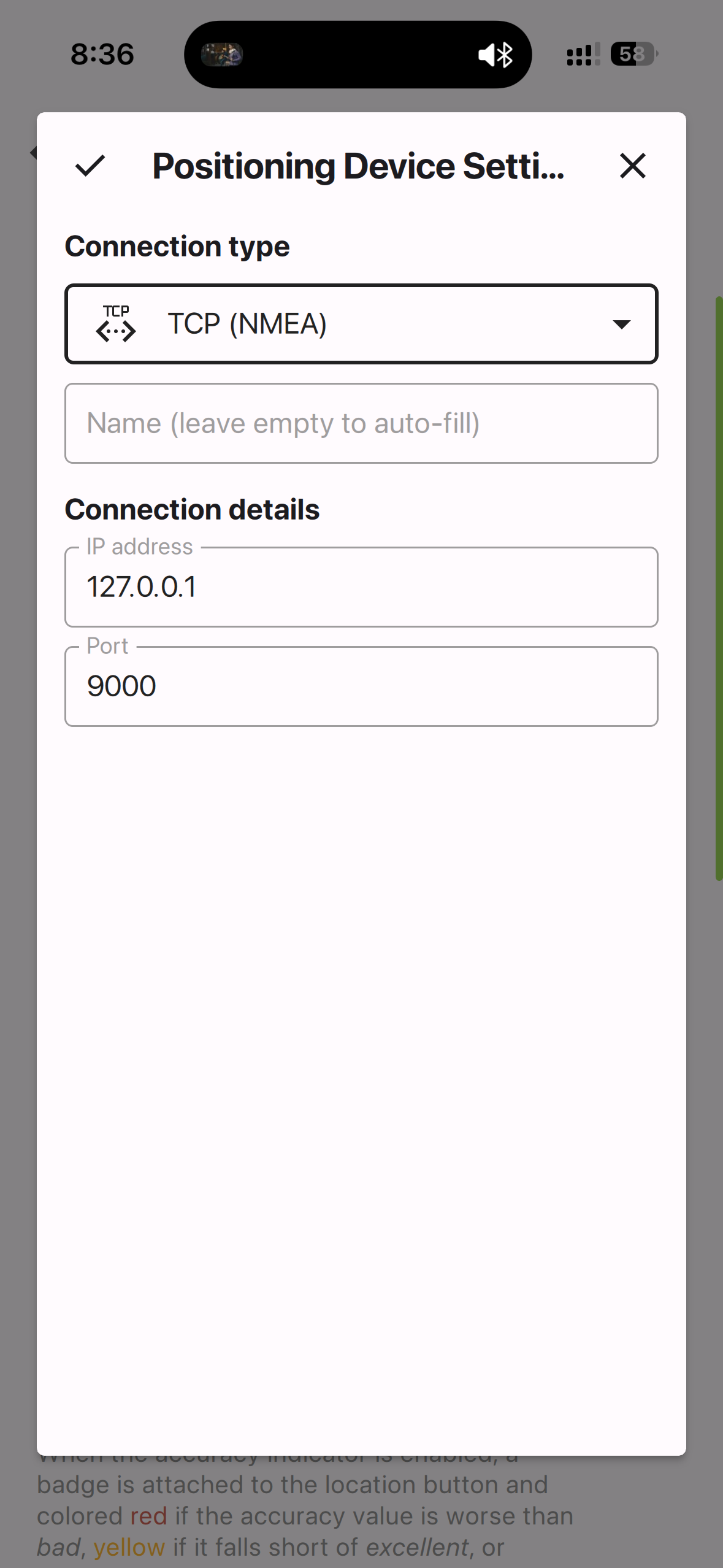 QField Positioning list / Add entry