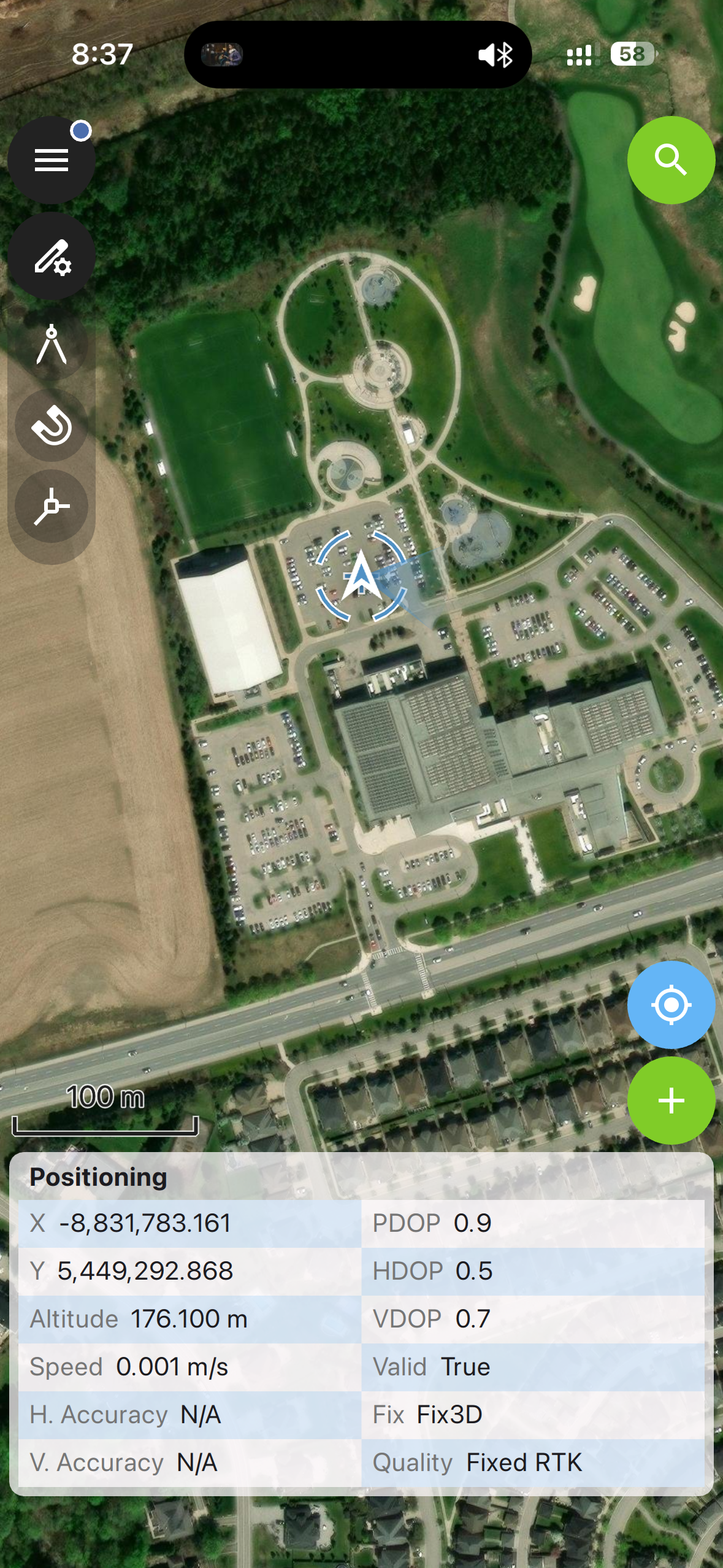 QField connected to the GeoAstra BLE-GNSS NMEA Server